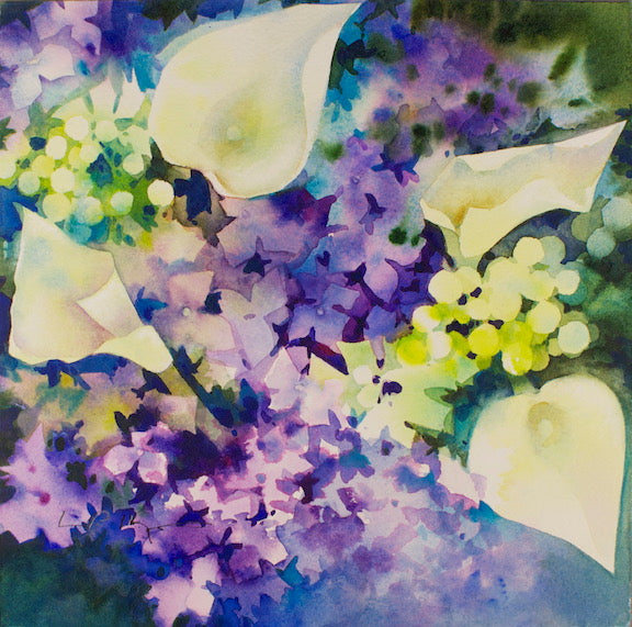 Use Negative Painting Techniques to Create a Watercolour Painting of Cala lilies and Hydrangea Flowers