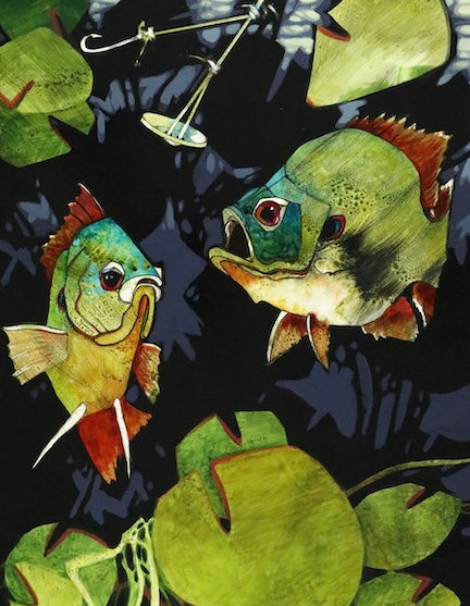 Water Lilies, Lily Pads and Whimsical Fish - Negative Painting!