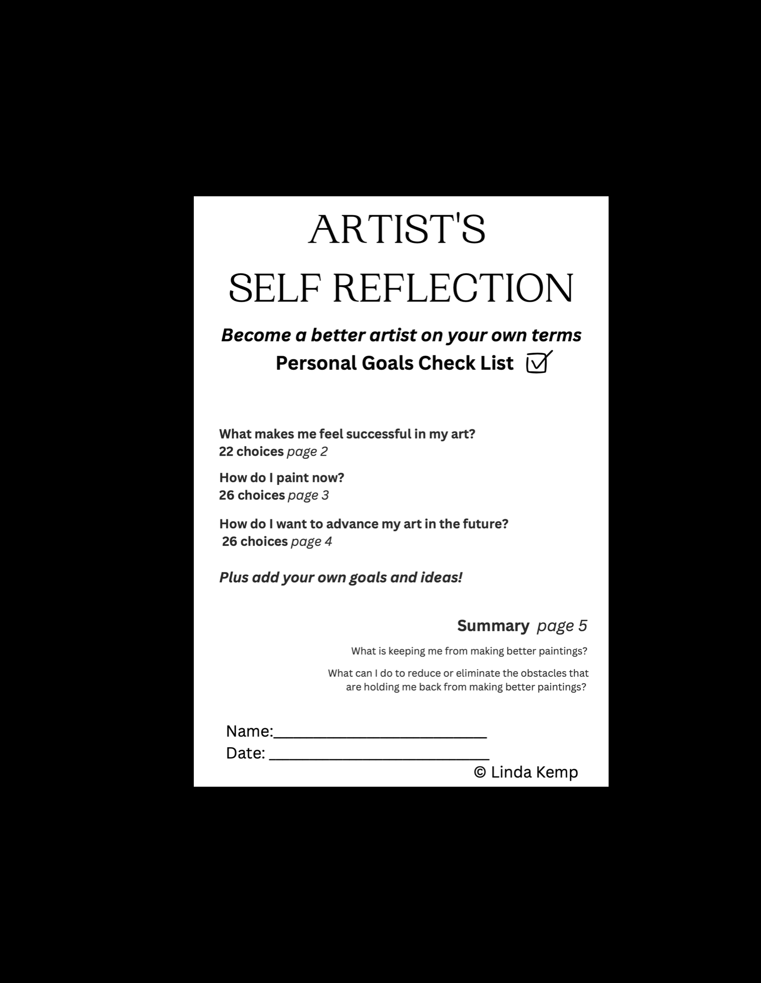 Artist's Self Reflection - Free Checklists - For Printing